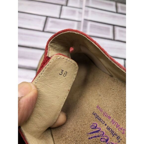 Helle Comfort Red Leather Croc Print Strap Wedge Sandals Women’s Sz 38EU/7.5M US - Picture 15 of 16